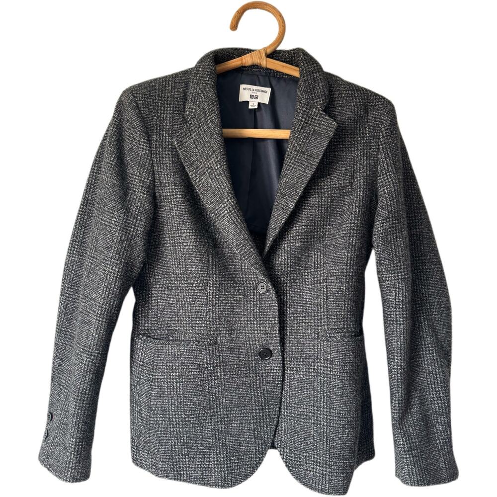 Uniqlo x Ines De La Fressange Tweed Plaid Blazer Wool Coquette Dark Gray S $130 - Picture 2 of 9